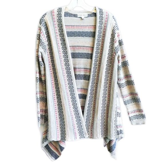 Knox Rose Boho Cardigan Sweater Knit Open Front Shark Bite Geometric Stripes S - Picture 3 of 5